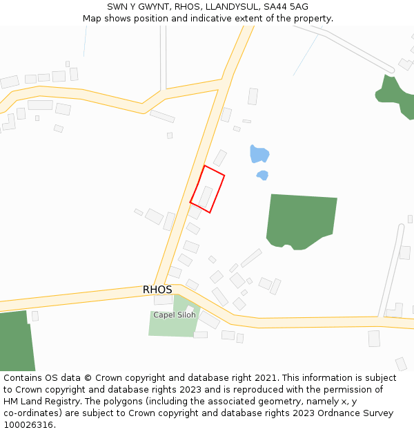 SWN Y GWYNT, RHOS, LLANDYSUL, SA44 5AG: Location map and indicative extent of plot