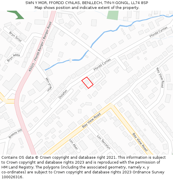 SWN Y MOR, FFORDD CYNLAS, BENLLECH, TYN-Y-GONGL, LL74 8SP: Location map and indicative extent of plot