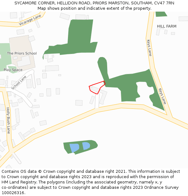 SYCAMORE CORNER, HELLIDON ROAD, PRIORS MARSTON, SOUTHAM, CV47 7RN: Location map and indicative extent of plot