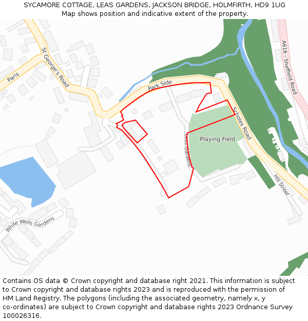 SYCAMORE COTTAGE, LEAS GARDENS, JACKSON BRIDGE, HOLMFIRTH, HD9 1UG: Location map and indicative extent of plot