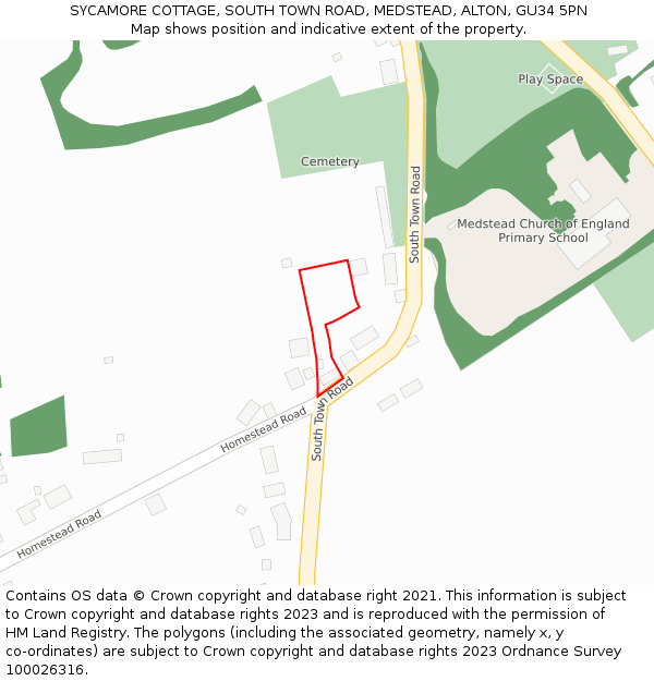 SYCAMORE COTTAGE, SOUTH TOWN ROAD, MEDSTEAD, ALTON, GU34 5PN: Location map and indicative extent of plot