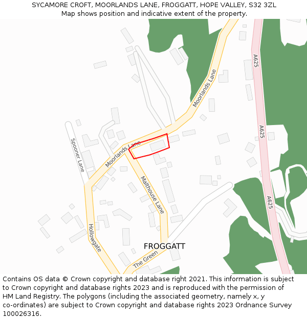 SYCAMORE CROFT, MOORLANDS LANE, FROGGATT, HOPE VALLEY, S32 3ZL: Location map and indicative extent of plot
