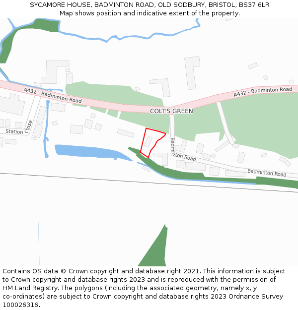 SYCAMORE HOUSE, BADMINTON ROAD, OLD SODBURY, BRISTOL, BS37 6LR: Location map and indicative extent of plot