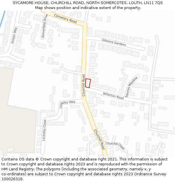 SYCAMORE HOUSE, CHURCHILL ROAD, NORTH SOMERCOTES, LOUTH, LN11 7QS: Location map and indicative extent of plot