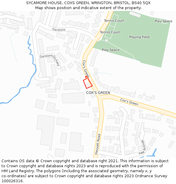 SYCAMORE HOUSE, COXS GREEN, WRINGTON, BRISTOL, BS40 5QX: Location map and indicative extent of plot