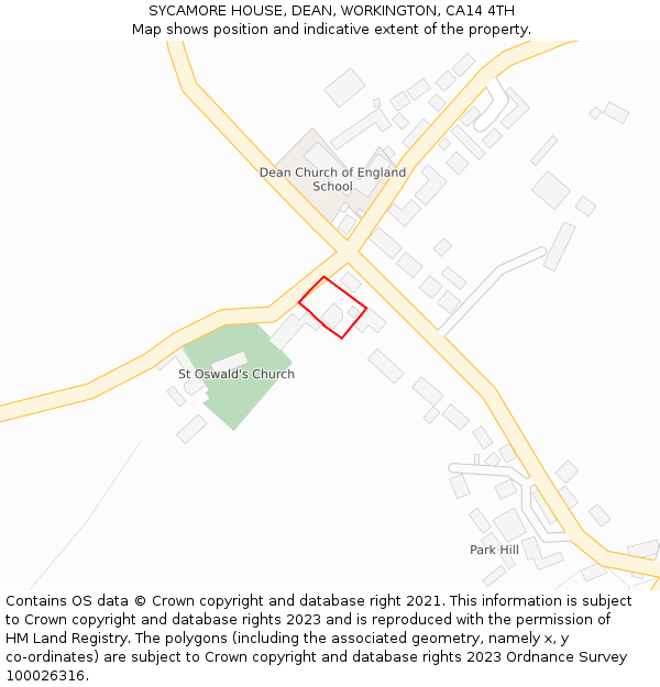 SYCAMORE HOUSE, DEAN, WORKINGTON, CA14 4TH: Location map and indicative extent of plot