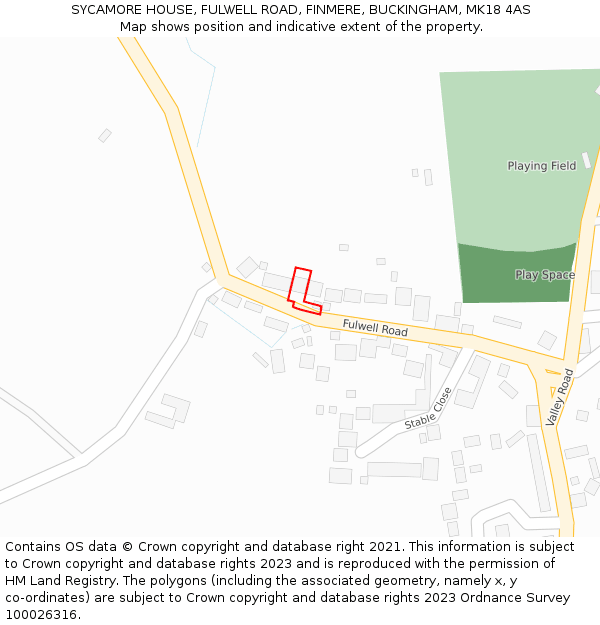 SYCAMORE HOUSE, FULWELL ROAD, FINMERE, BUCKINGHAM, MK18 4AS: Location map and indicative extent of plot