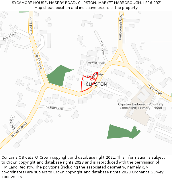 SYCAMORE HOUSE, NASEBY ROAD, CLIPSTON, MARKET HARBOROUGH, LE16 9RZ: Location map and indicative extent of plot