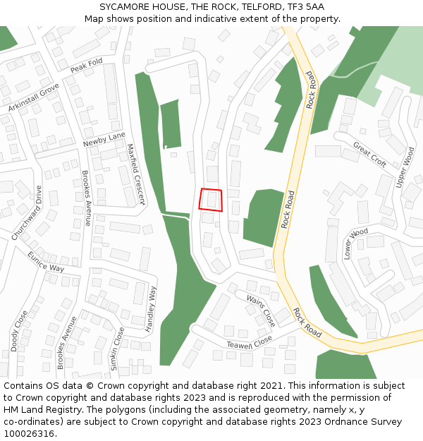 SYCAMORE HOUSE, THE ROCK, TELFORD, TF3 5AA: Location map and indicative extent of plot
