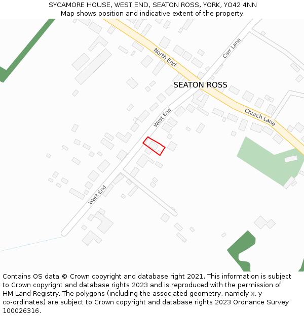 SYCAMORE HOUSE, WEST END, SEATON ROSS, YORK, YO42 4NN: Location map and indicative extent of plot