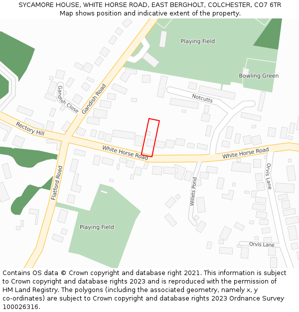 SYCAMORE HOUSE, WHITE HORSE ROAD, EAST BERGHOLT, COLCHESTER, CO7 6TR: Location map and indicative extent of plot