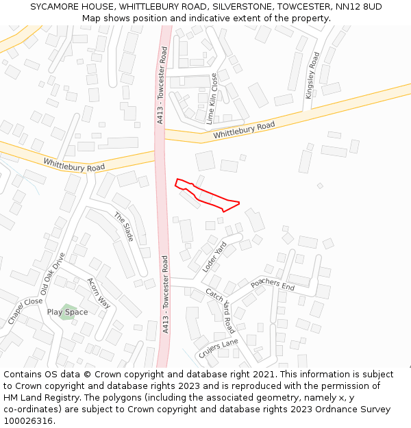 SYCAMORE HOUSE, WHITTLEBURY ROAD, SILVERSTONE, TOWCESTER, NN12 8UD: Location map and indicative extent of plot