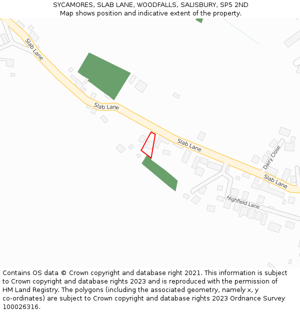 SYCAMORES, SLAB LANE, WOODFALLS, SALISBURY, SP5 2ND: Location map and indicative extent of plot