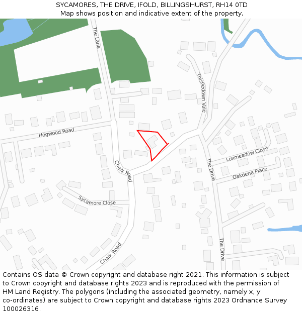 SYCAMORES, THE DRIVE, IFOLD, BILLINGSHURST, RH14 0TD: Location map and indicative extent of plot