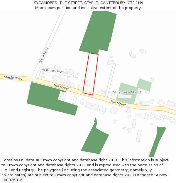 SYCAMORES, THE STREET, STAPLE, CANTERBURY, CT3 1LN: Location map and indicative extent of plot