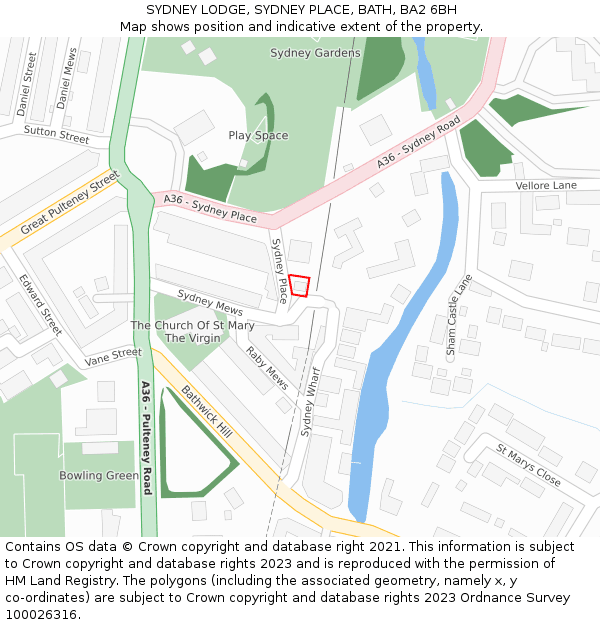 SYDNEY LODGE, SYDNEY PLACE, BATH, BA2 6BH: Location map and indicative extent of plot