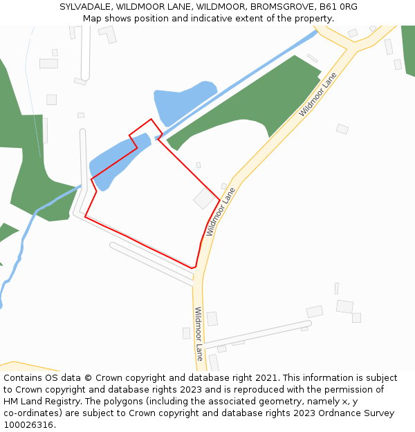 SYLVADALE, WILDMOOR LANE, WILDMOOR, BROMSGROVE, B61 0RG: Location map and indicative extent of plot