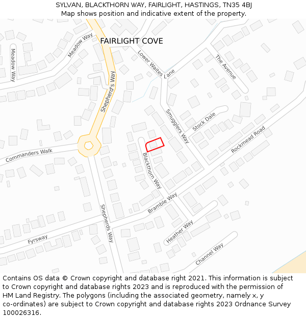 SYLVAN, BLACKTHORN WAY, FAIRLIGHT, HASTINGS, TN35 4BJ: Location map and indicative extent of plot