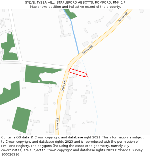 SYLVE, TYSEA HILL, STAPLEFORD ABBOTTS, ROMFORD, RM4 1JP: Location map and indicative extent of plot