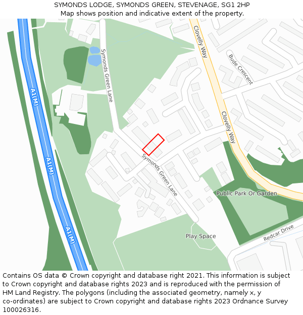 SYMONDS LODGE, SYMONDS GREEN, STEVENAGE, SG1 2HP: Location map and indicative extent of plot