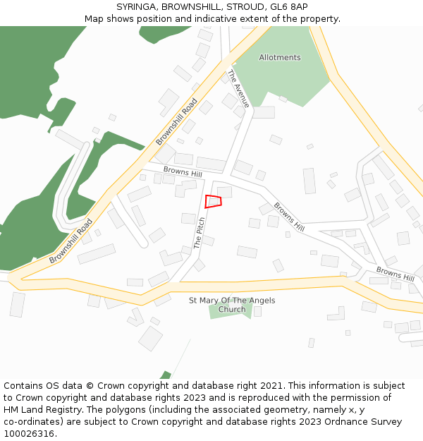 SYRINGA, BROWNSHILL, STROUD, GL6 8AP: Location map and indicative extent of plot