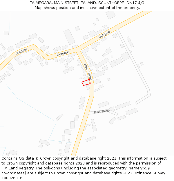 TA MEGARA, MAIN STREET, EALAND, SCUNTHORPE, DN17 4JG: Location map and indicative extent of plot