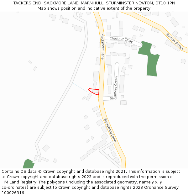 TACKERS END, SACKMORE LANE, MARNHULL, STURMINSTER NEWTON, DT10 1PN: Location map and indicative extent of plot