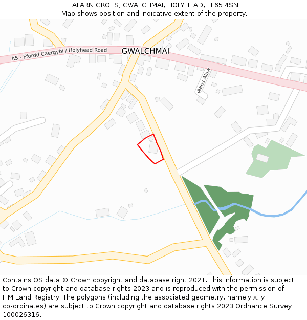 TAFARN GROES, GWALCHMAI, HOLYHEAD, LL65 4SN: Location map and indicative extent of plot