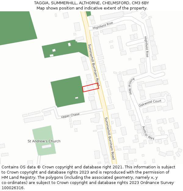 TAGGIA, SUMMERHILL, ALTHORNE, CHELMSFORD, CM3 6BY: Location map and indicative extent of plot