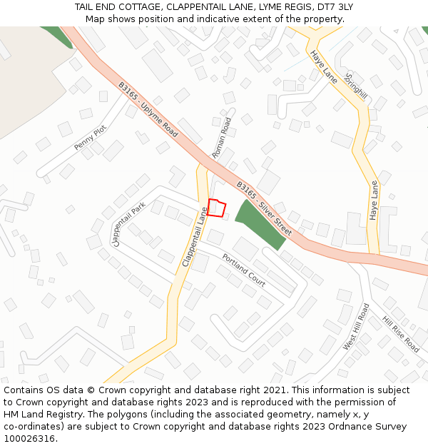 TAIL END COTTAGE, CLAPPENTAIL LANE, LYME REGIS, DT7 3LY: Location map and indicative extent of plot