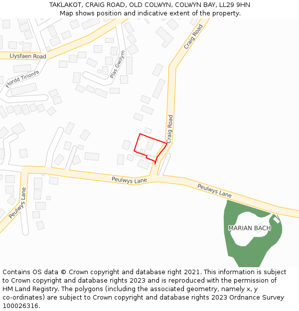 TAKLAKOT, CRAIG ROAD, OLD COLWYN, COLWYN BAY, LL29 9HN: Location map and indicative extent of plot