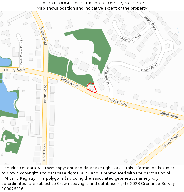 TALBOT LODGE, TALBOT ROAD, GLOSSOP, SK13 7DP: Location map and indicative extent of plot