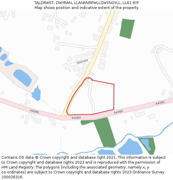 TALDRWST, DWYRAN, LLANFAIRPWLLGWYNGYLL, LL61 6YF: Location map and indicative extent of plot