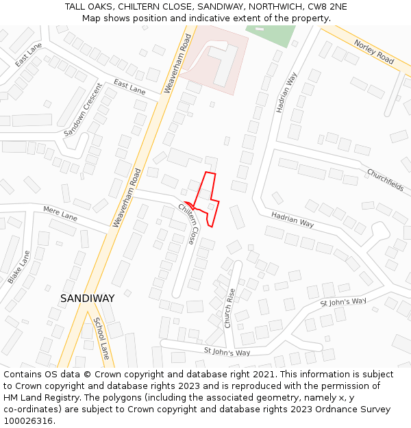 TALL OAKS, CHILTERN CLOSE, SANDIWAY, NORTHWICH, CW8 2NE: Location map and indicative extent of plot