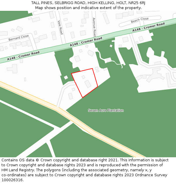 TALL PINES, SELBRIGG ROAD, HIGH KELLING, HOLT, NR25 6RJ: Location map and indicative extent of plot