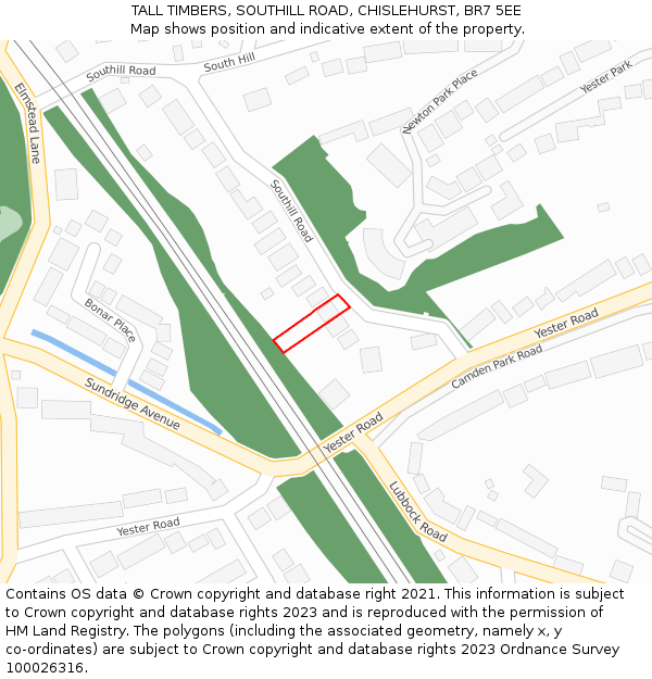 TALL TIMBERS, SOUTHILL ROAD, CHISLEHURST, BR7 5EE: Location map and indicative extent of plot