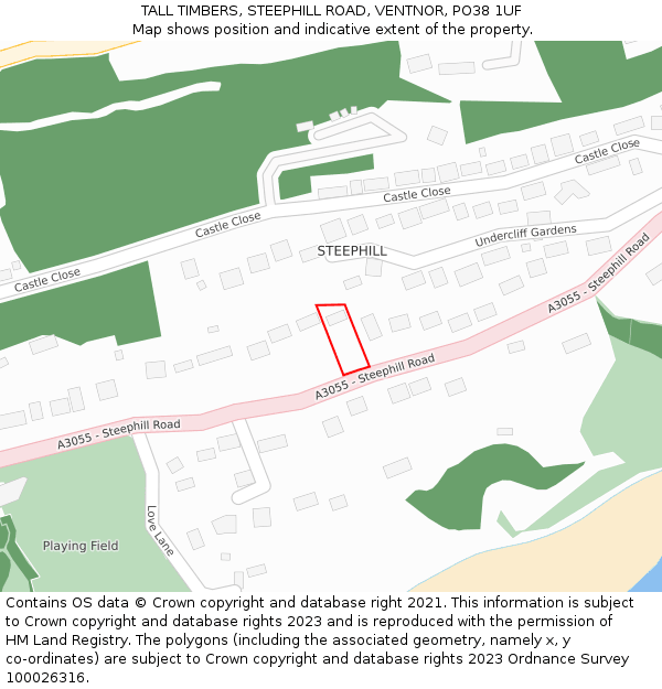 TALL TIMBERS, STEEPHILL ROAD, VENTNOR, PO38 1UF: Location map and indicative extent of plot