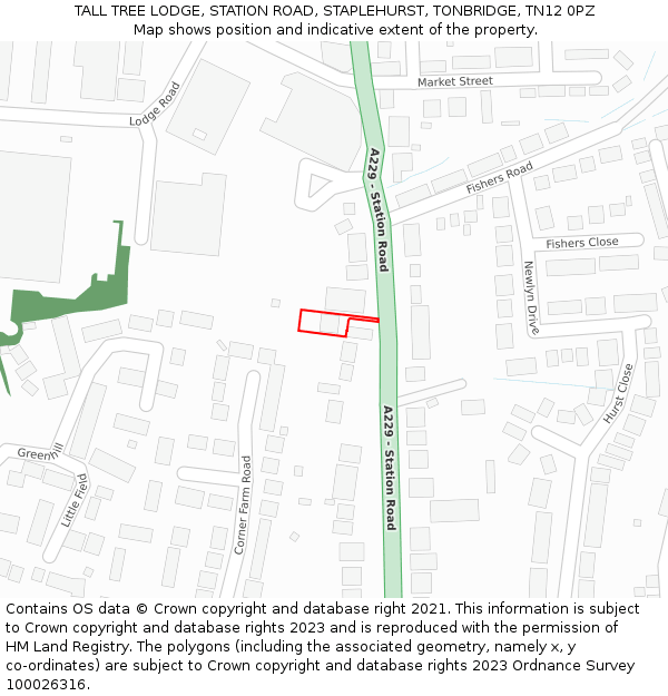 TALL TREE LODGE, STATION ROAD, STAPLEHURST, TONBRIDGE, TN12 0PZ: Location map and indicative extent of plot