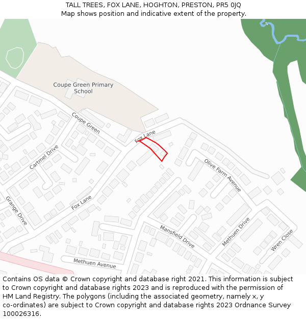 TALL TREES, FOX LANE, HOGHTON, PRESTON, PR5 0JQ: Location map and indicative extent of plot