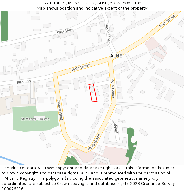 TALL TREES, MONK GREEN, ALNE, YORK, YO61 1RY: Location map and indicative extent of plot