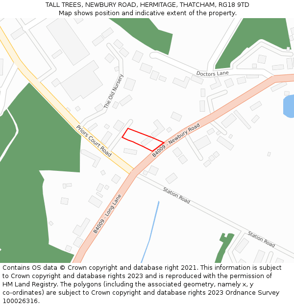 TALL TREES, NEWBURY ROAD, HERMITAGE, THATCHAM, RG18 9TD: Location map and indicative extent of plot