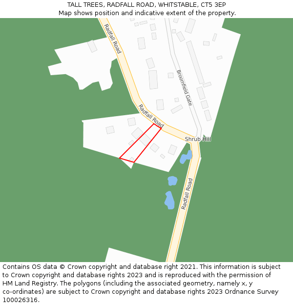 TALL TREES, RADFALL ROAD, WHITSTABLE, CT5 3EP: Location map and indicative extent of plot