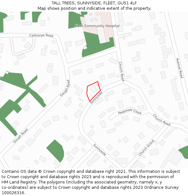 TALL TREES, SUNNYSIDE, FLEET, GU51 4LF: Location map and indicative extent of plot