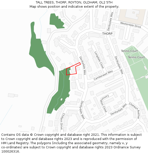 TALL TREES, THORP, ROYTON, OLDHAM, OL2 5TH: Location map and indicative extent of plot