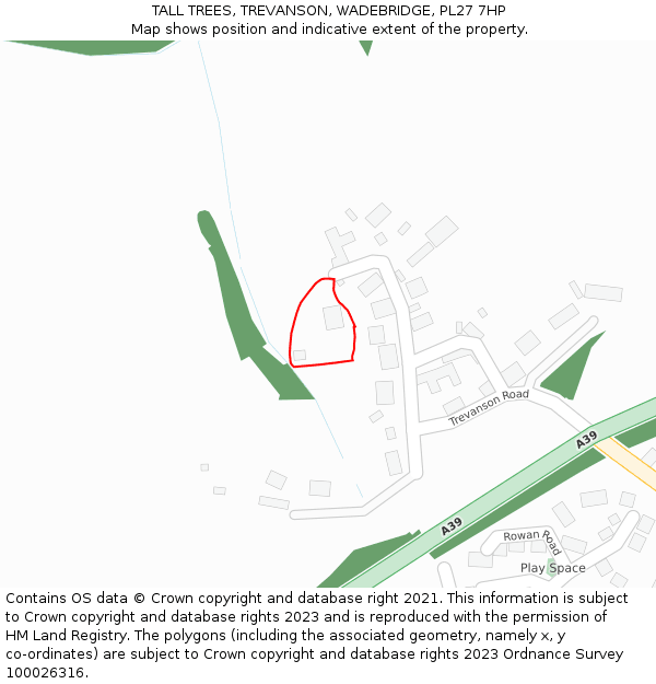 TALL TREES, TREVANSON, WADEBRIDGE, PL27 7HP: Location map and indicative extent of plot