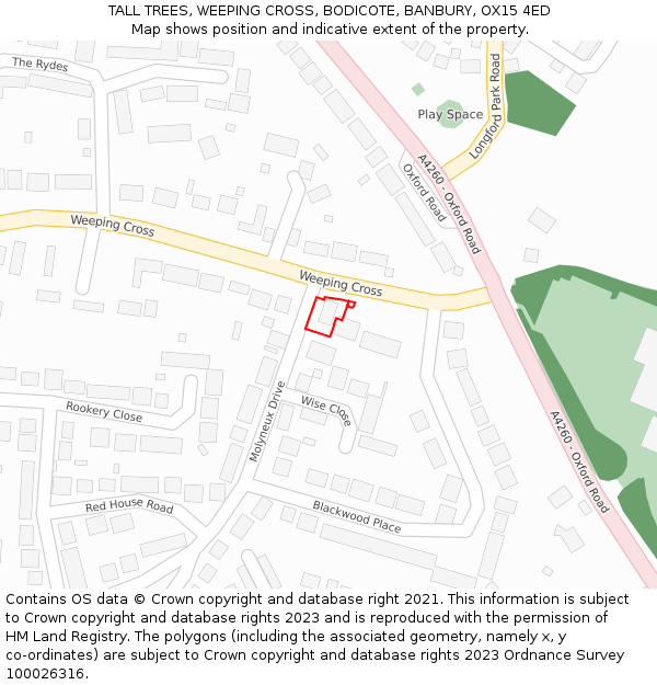 TALL TREES, WEEPING CROSS, BODICOTE, BANBURY, OX15 4ED: Location map and indicative extent of plot
