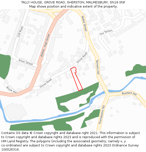 TALLY HOUSE, GROVE ROAD, SHERSTON, MALMESBURY, SN16 0NF: Location map and indicative extent of plot