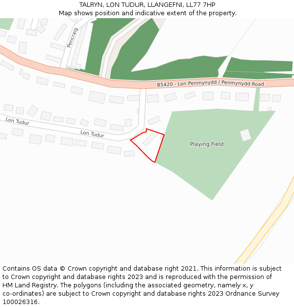 TALRYN, LON TUDUR, LLANGEFNI, LL77 7HP: Location map and indicative extent of plot