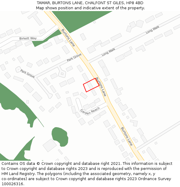 TAMAR, BURTONS LANE, CHALFONT ST GILES, HP8 4BD: Location map and indicative extent of plot