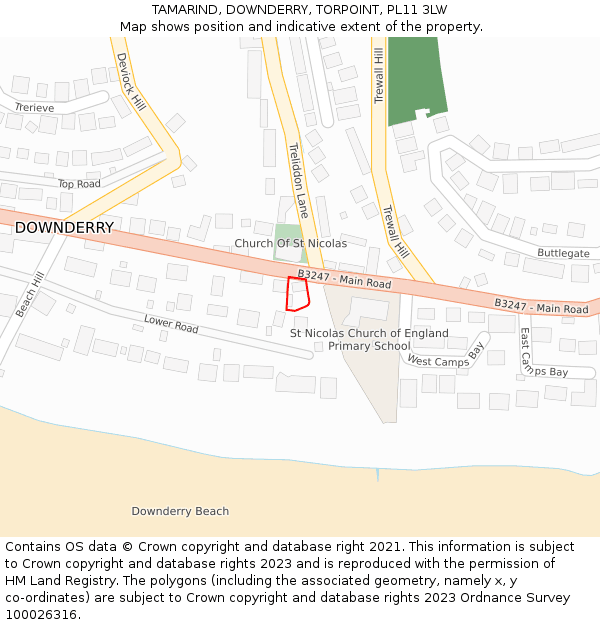 TAMARIND, DOWNDERRY, TORPOINT, PL11 3LW: Location map and indicative extent of plot